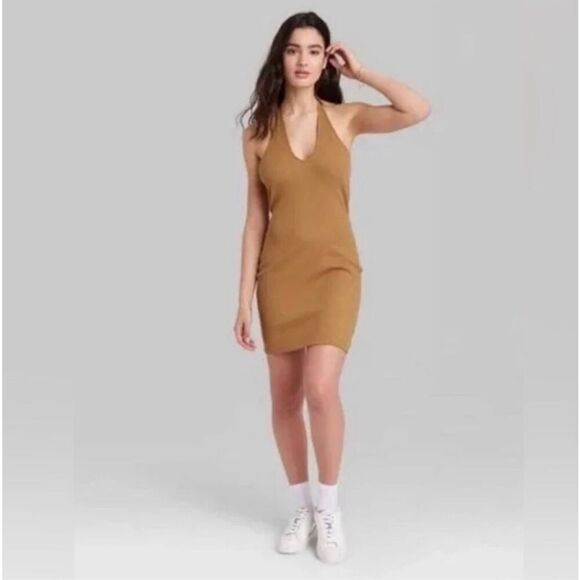 NWT  Womens Wild Fable Ribbed Knit Tie Back Halter Dress in Cognac - Sz 4X - Picture 1 of 4
